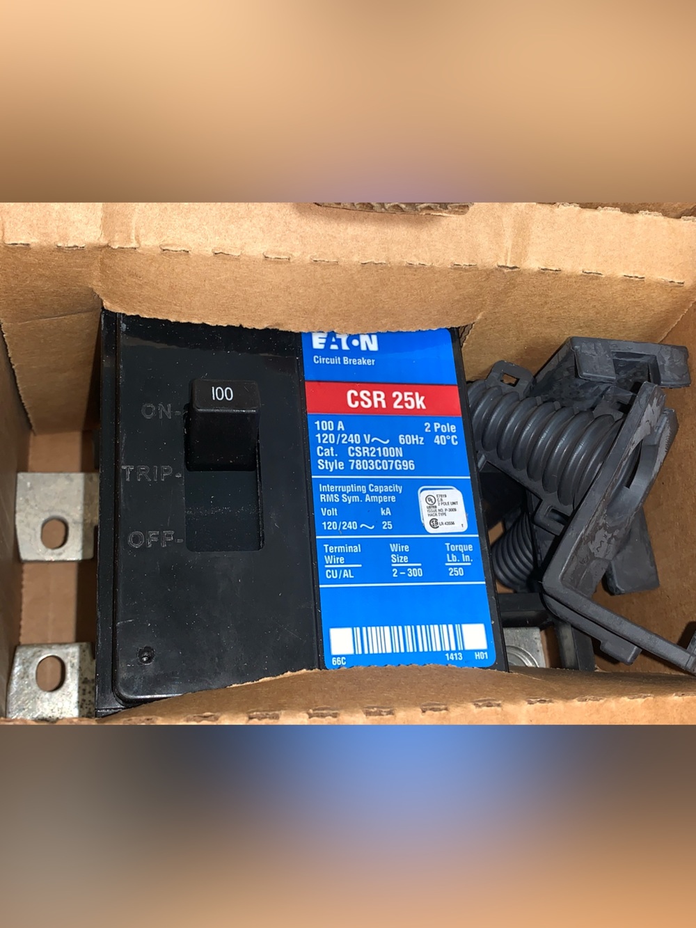 NEW EATON, CSR2100N, 100A, 240V, 2 POLE, MAIN CIRCUIT BREAKER